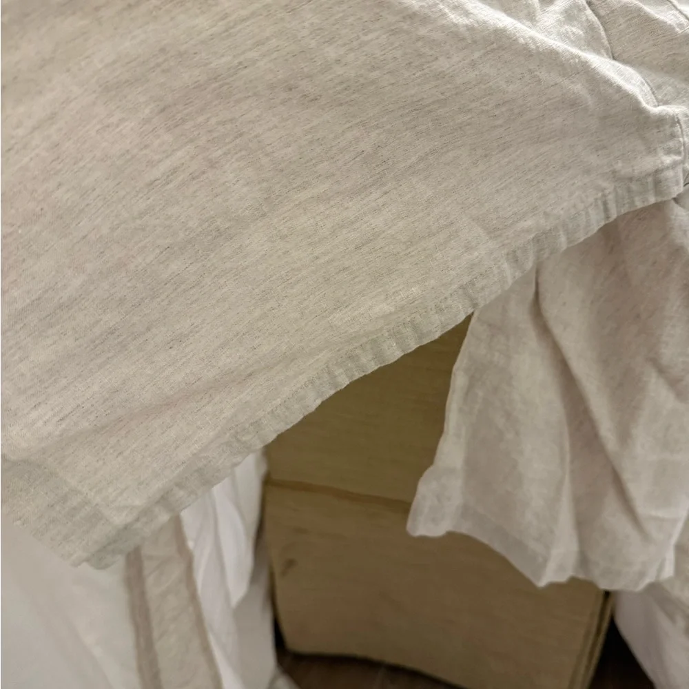 Pottery Barn White and Tan Linen Bed Skirt - Picture 6 of 6